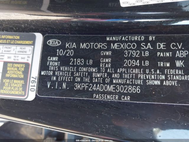 3KPF24AD0ME302866 KIA Forte Lxs