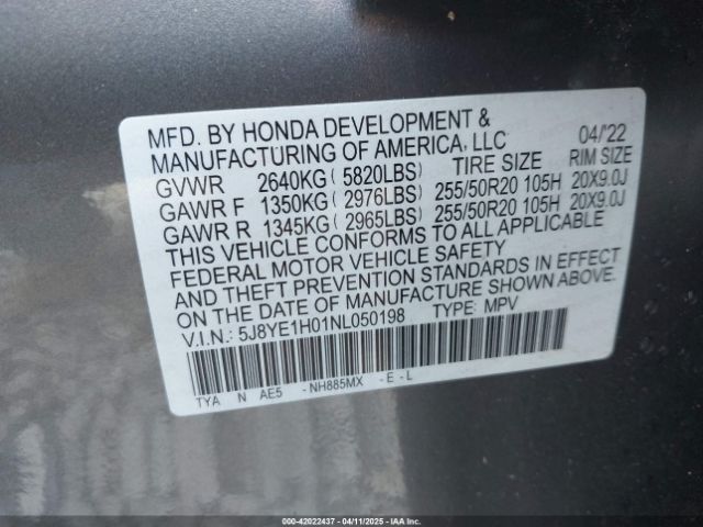 5J8YE1H01NL050198 Acura Mdx A-spec Package