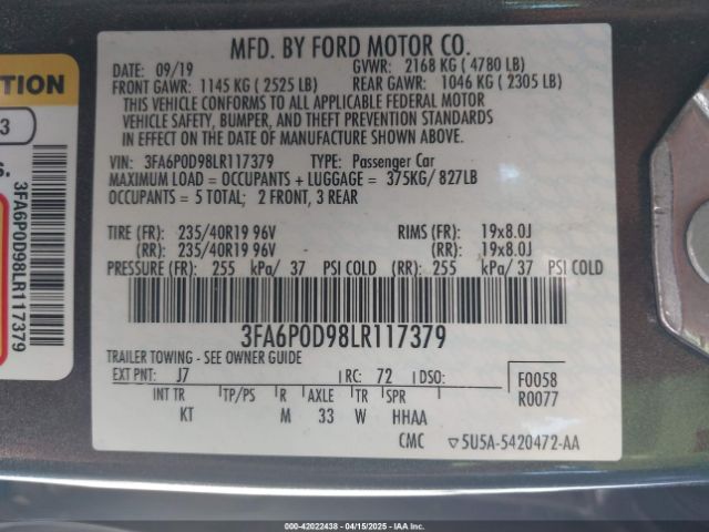 3FA6P0D98LR117379 Ford Fusion Titanium