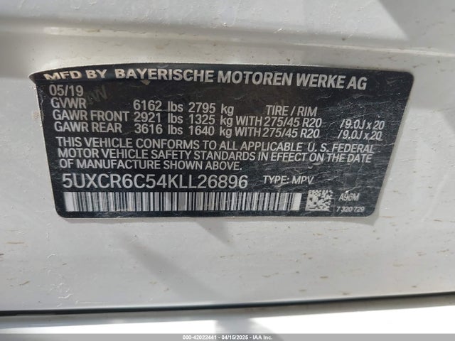 5UXCR6C54KLL26896 BMW X5