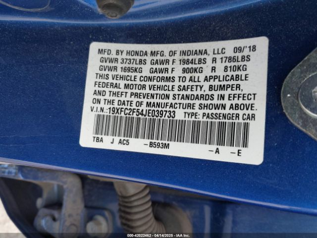 19XFC2F54JE039733 Honda k20c2