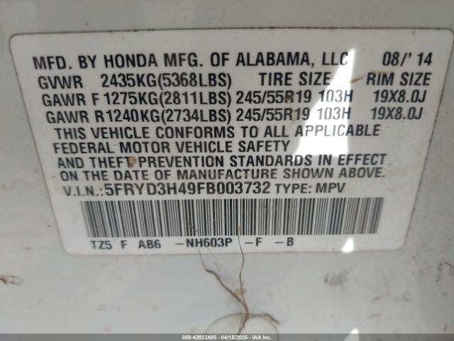 2015 ACURA MDX 5FRYD3H49FB003732 Photo 8