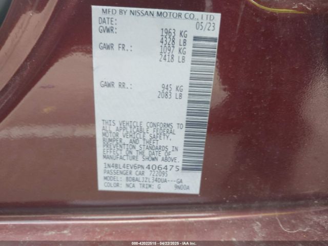 1N4BL4EV6PN406475 Nissan Altima Sl Fwd
