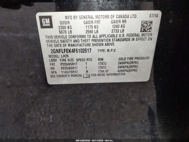 Chevrolet EQUINOX 1LT 2015 2GNFLFEK4F6102617 Image 9