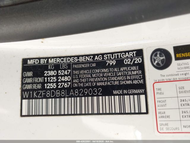 2020 MERCEDES-BENZ E 350 W1KZF8DB8LA829032 Photo 8