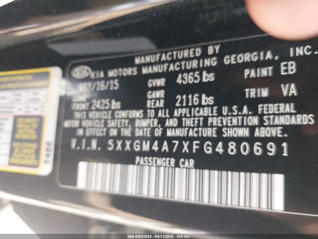 5XXGM4A7XFG480691 KIA Optima Lx