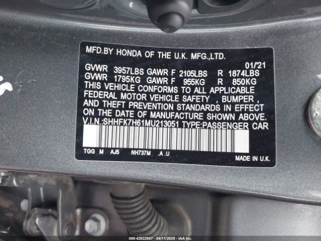 SHHFK7H61MU213051 Honda CIVIC EX