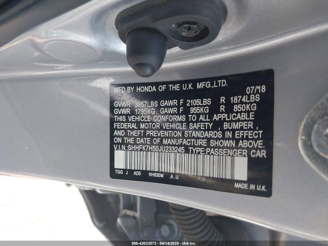 SHHFK7H50JU233245 Honda CIVIC EX