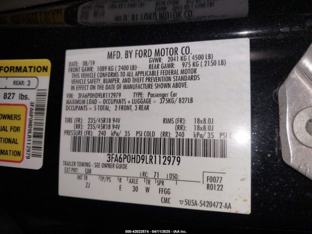 3FA6P0HD9LR112979 Ford FUSION SE
