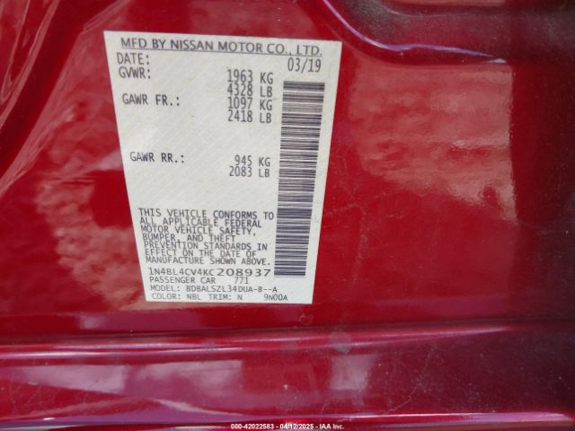 1N4BL4CV4KC208937 Nissan Altima 2.5 Sr
