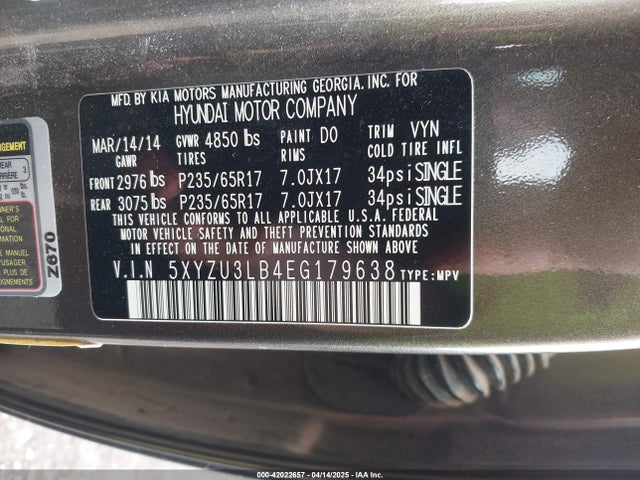 5XYZU3LB4EG179638 Hyundai Santa Fe Sport 2.4l