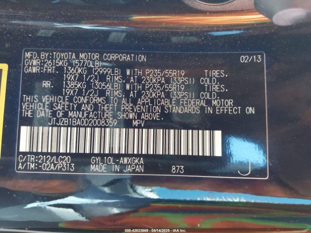 2013 LEXUS RX 450H JTJZB1BA0D2008359 Photo 8