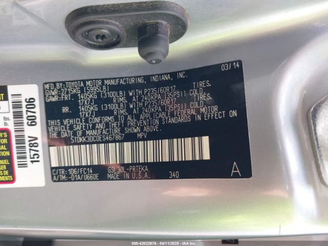 5TDKK3DC0ES467867 Toyota Sienna Le V6 7 Passenger Auto Access Seat/le V6 7 Passenger Mobility/le V6 8 Passenger