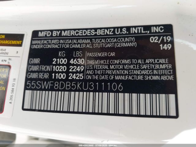 2019 MERCEDES-BENZ C 300 55SWF8DB5KU311106 Photo 8