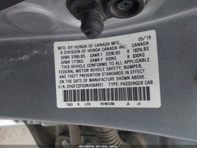2HGFC2F63KH564931 Honda Civic Lx