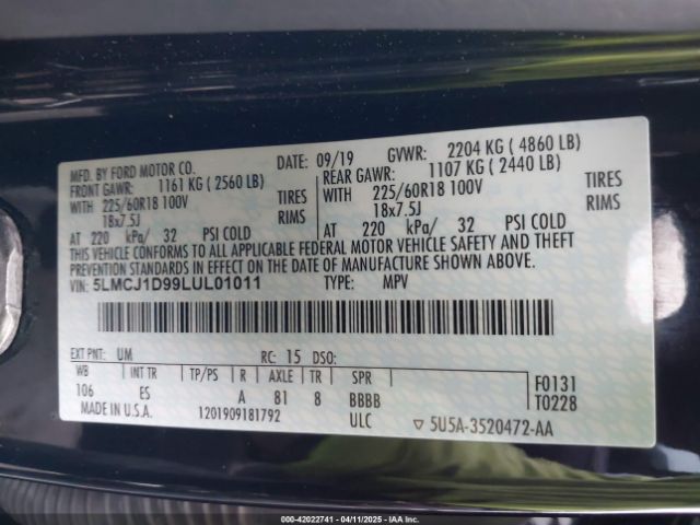 5LMCJ1D99LUL01011 Lincoln Corsair Standard