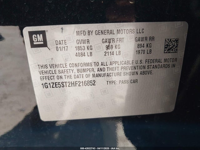 1G1ZE5ST2HF216852 Chevrolet MALIBU 1LT