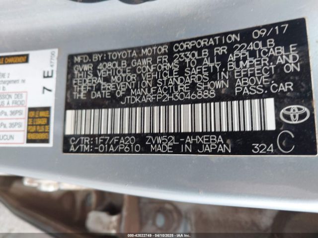 JTDKARFP2H3046888 Toyota Prius Prime Advanced/plus/premium