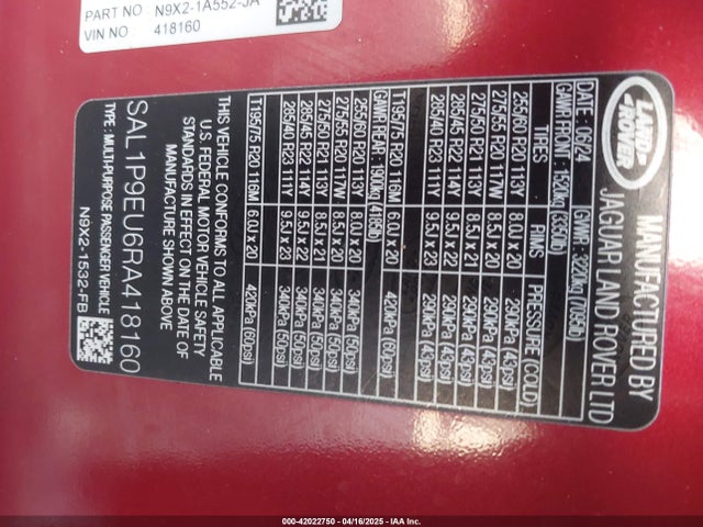 SAL1P9EU6RA418160 Land Rover aj20p6