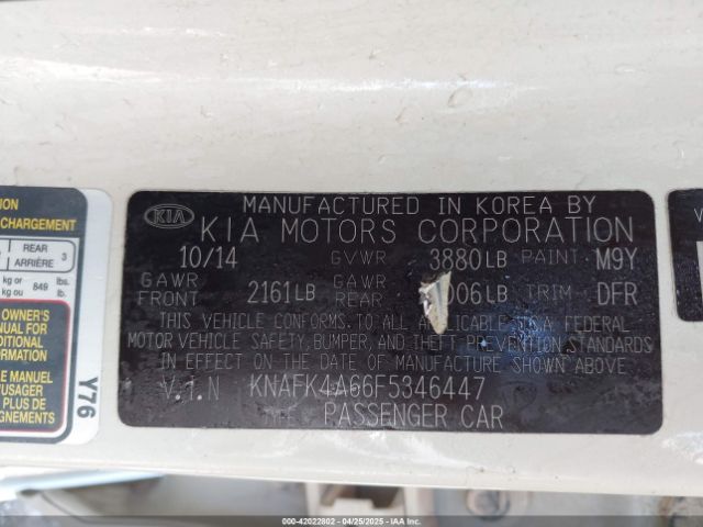 KNAFK4A66F5346447 KIA FORTE LX