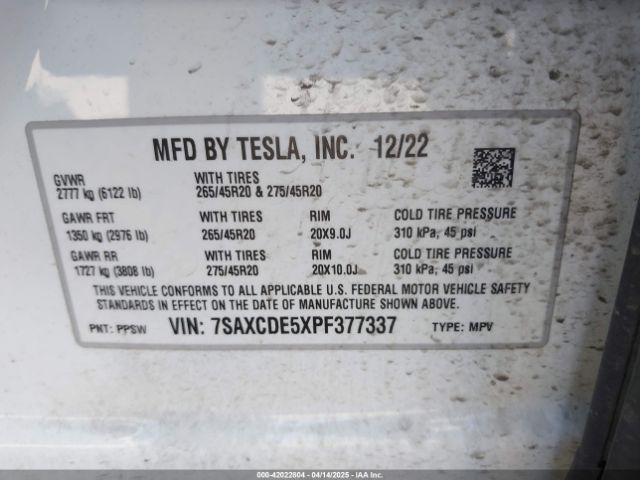 2023 TESLA MODEL X 7SAXCDE5XPF377337 Photo 8