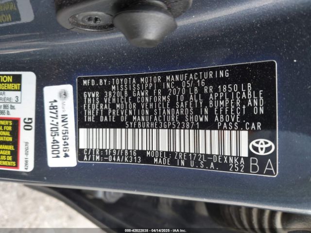 5YFBURHE3GP523871 Toyota COROLLA LE