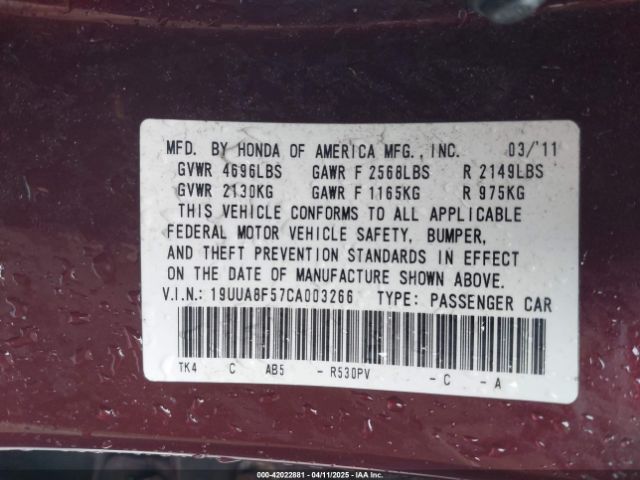 2012 ACURA TL 19UUA8F57CA003266 Photo 8