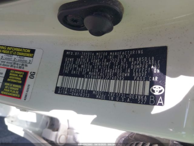 5YFBURHE2JP740285 Toyota COROLLA LE