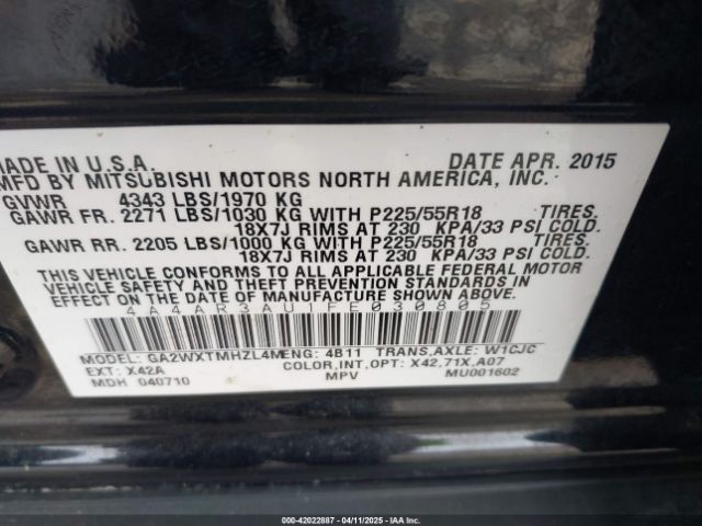 4A4AR3AU1FE030805 Mitsubishi Outlander Sport Es