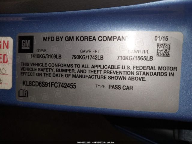 KL8CD6S91FC742455 Chevrolet Spark 1lt Cvt