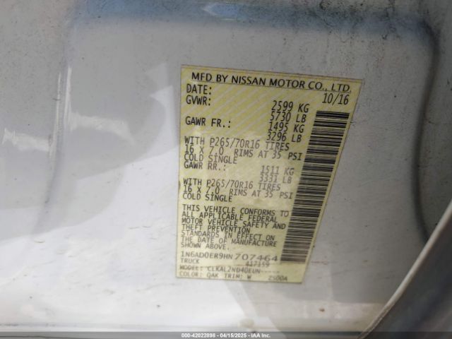 1N6AD0ER9HN707464 Nissan Frontier Desert Runner/s/sl/sv