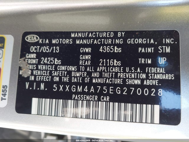 5XXGM4A75EG270028 KIA Optima Lx