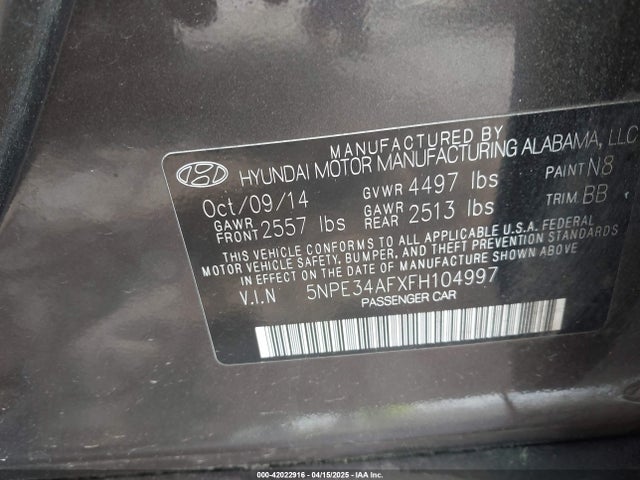 5NPE34AFXFH104997 Hyundai Sonata Sport