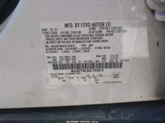 MAJ6P1WL8JC194019 Ford Ecosport Titanium