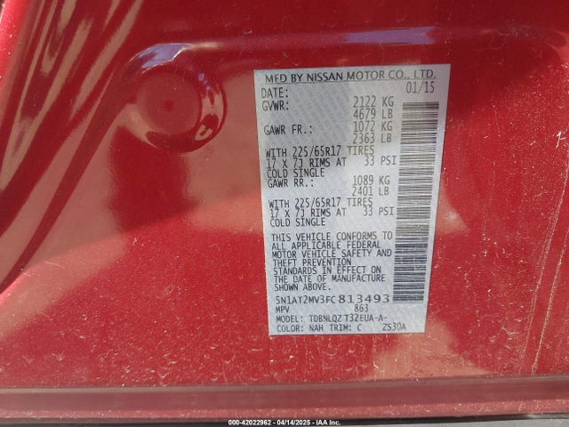 5N1AT2MV3FC813493 Nissan ROGUE SV