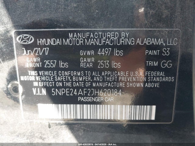 5NPE24AF2JH620184 Hyundai SONATA SE