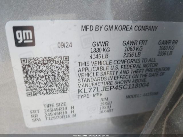 KL77LJEP4SC118004 Chevrolet Trax Fwd 2rs