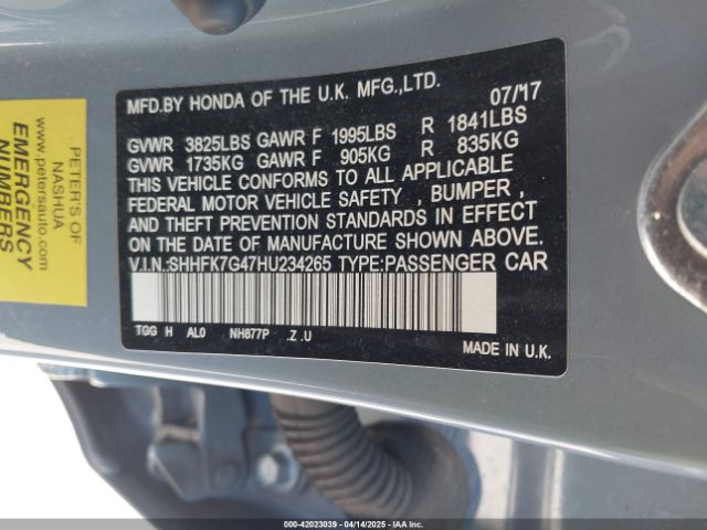 SHHFK7G47HU234265 Honda Civic Sport