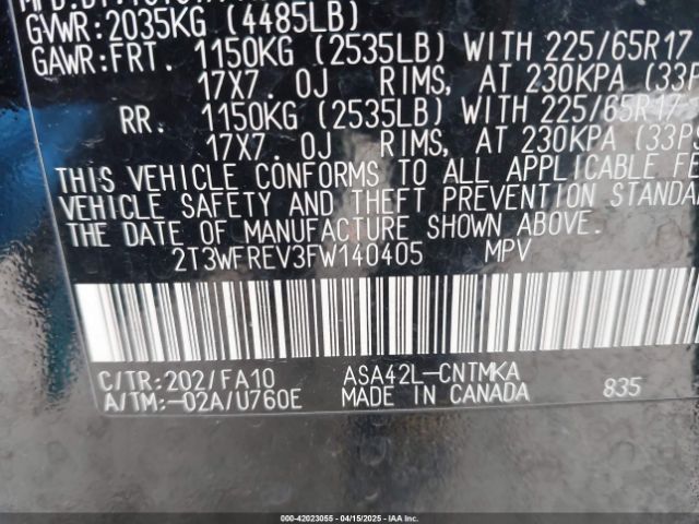 2T3WFREV3FW140405 Toyota Rav4 Xle