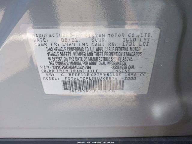 3N1CP5DV5ML531704 Nissan Kicks Sr Xtronic Cvt
