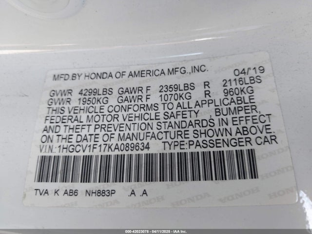 1HGCV1F17KA089634 Honda ACCORD LX