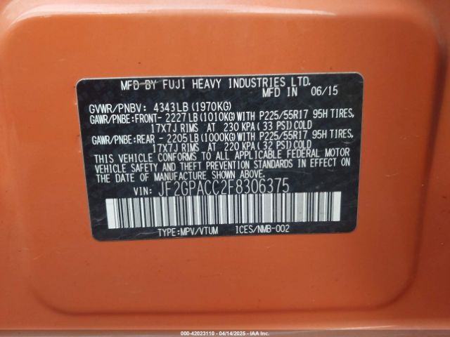 JF2GPACC2F8306375 Subaru Xv Crosstrek 2.0i Premium