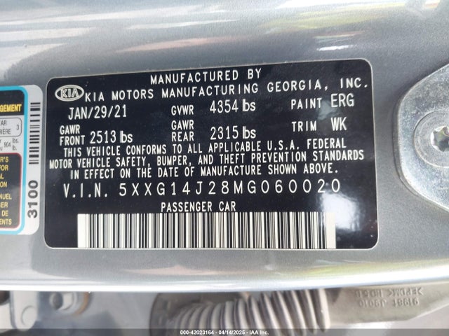 5XXG14J28MG060020 KIA K5 LXS