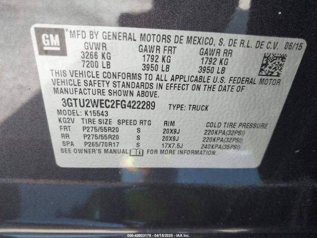 3GTU2WEC2FG422289 GMC Sierra 1500 Denali