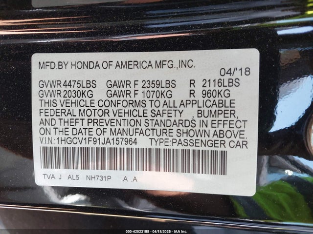 1HGCV1F91JA157964 Honda Accord Touring