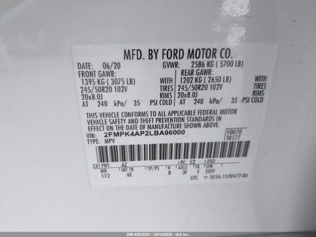 2FMPK4AP2LBA96000 Ford EDGE ST
