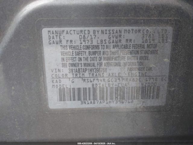 3N1AB7AP1HY396768 Nissan SENTRA S