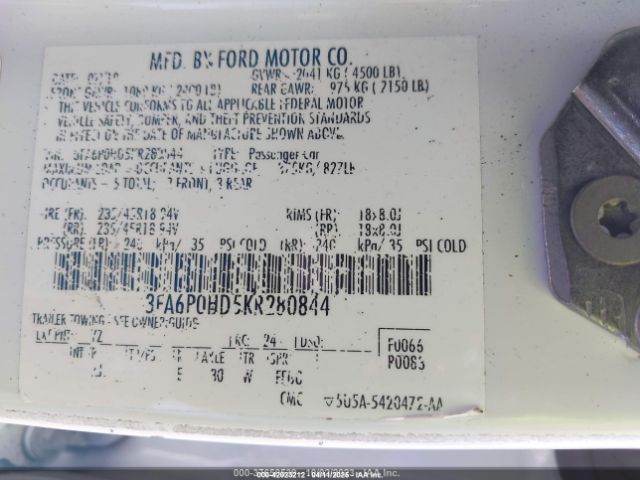 3FA6P0HD5KR280844 Ford FUSION SE