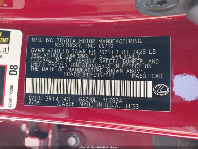 58ADZ1B11PU157692 Lexus 2gr-fks