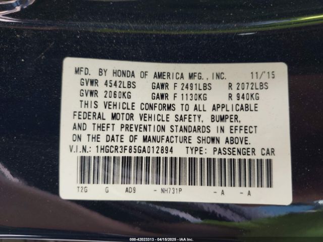 1HGCR3F85GA012894 Honda Accord Ex-l V-6